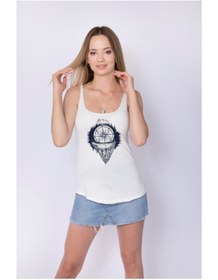 Resim Angemiel Wear Doğa Pusula Ve Yıldızlar Beyaz Kadın Askılı Bluz Atlet A0281AKB 