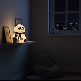 Resim PRATİKLİFE Sevimli Panda LED Gece Lambası – Silikon, Dokunmatik, Sarı Işık, Çocuk & Bebek Odası Masa Lambası 