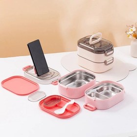 Resim Vagonlife Beslenme Kutusu İki Katlı - Paslanmaz Çelik - 1000ml Yeni Nesi Sefer Tası (Pembe) 