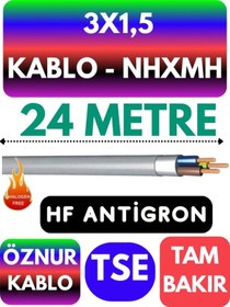 Resim Öznur 3x1,5 Nhxmh Alev İletmez Kablo Metre Seçenekli Gri - 24 Metre 