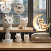 Resim 2D Düz, 2D Akrilik Kedi Ay - Bohem Tarzı Hilal ve Sevimli Yavru Kedi Masaüstü Dekoru, Kedi Severler İçin Mükemmel Hediye, Rahat Ev Ofis Süslemesi, 2D Düz 