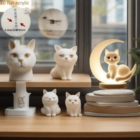 Resim 2D Düz, 2D Akrilik Kedi Ay - Bohem Tarzı Hilal ve Sevimli Yavru Kedi Masaüstü Dekoru, Kedi Severler İçin Mükemmel Hediye, Rahat Ev Ofis Süslemesi, 2D Düz 