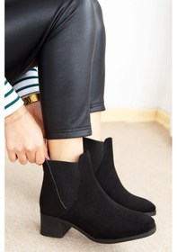 Resim Shoetek Leslie Kadın Bot Yandan Lastikli Siyah Süet Siyah Suet Siyah 