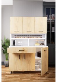 Resim Zimbal Çok Bölmeli Dekoratif Mutfak Dolabı Beyaz-çam Beyaz 