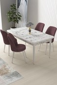 Resim Canisa Concept Nil Serisi 70x110 Sabit Mutfak Masası Takımı Beyaz Mermer Desen Masa 4 Gül Kurusu Sandalye 
