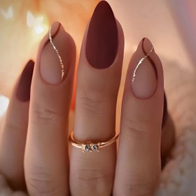 Resim 24 Adet Uzun Mat Mixed Renk Sistemi ile Altın Çizgili Tasarım, Sökülebilir Moda Sahte Tırnak Kiti ve Jelly Tutkal & Tırnak Dosyası - Badem Şekli Pres-On Tırnak Seti 