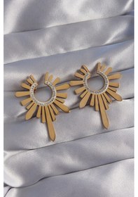 Resim 316l Çelik Gold Renk Zirkon Taşlı Güneş Figürlü Küpe Altın 