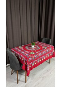 Resim Kolay Temizlenebilir Renkli Cıvıl Cıvıl Desenli Masa Örtüsü 170x170 Cm Pembe&kırmızı 