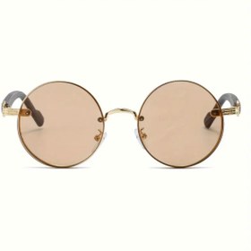 Resim ALİVİONS Metal Çerçeve Unisex Gözlük, Tam Çerçeve Yuvarlak Gözlük cam Rengi Şampanya 