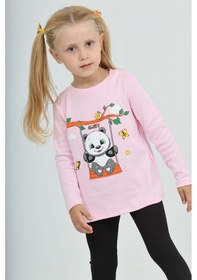 Resim Toontoy Kız Çocuk Sallanan Panda Baskılı Sweatshirt Pembe 