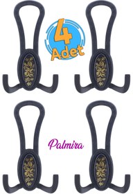 Resim Badem10 Palmira Portmanto Vestiyer Duvar Askısı Metal Dolap Elbise Askılığı Mat Siyah Desenli (4 Adet) 