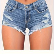 Resim Kadınlar için Y2K ilhamlı yırtık denim şortlar - Düşük Bel, A-Kayış, Esnek ve Yıkanmış Mavi Kotlar, Yırtık Kenarlı, Günlük Yaz Şortları, Her Gün Kot Şortları | Y2K Modası | Yırtık Kenarlı Kotlar 