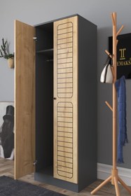Resim Remaks Fuga 2 Kapaklı Elbise Dolabı - Antrasit Gövde Meşe Kapak 