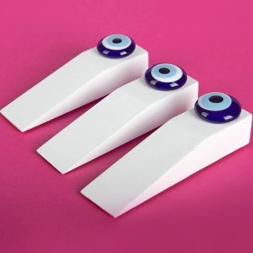 Resim 3 Adet Beyaz Ahşap Nazar Boncuklu Kapı Stoperi 