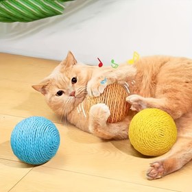 Resim 1 adet FUKUCHONG Karikatür Desenli Keten Kedi Oyuncağı Sesli - Tüm Irk Boyutları İçin Etkileşimli Tırmalama İpi Topu & Teaser Çubuğu, Dayanıklı Kendi Kendine Eğlence Evcil Hayvan Oyuncağı, Pil Gerektirmez, Etkileşimli Kedi Oyuncağı 