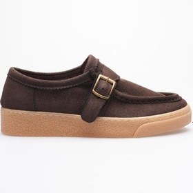 Resim Kadın Süet Loafer Ayakkabı Tokalı Kahve Corven Kahverengi 