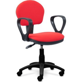 Resim Ofiscombin Kollu Ofis Büro Ev Çocuk Öğrenci Bilgisayar Ders Çalışma Koltuğu Kirmizi Kumaş 00047499322 
