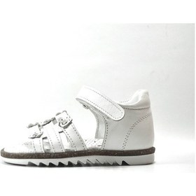 Resim Bayrak P.100 Deri Beyaz Cırtlı Ortopedik Kız Bebek Sandalet Beyaz 