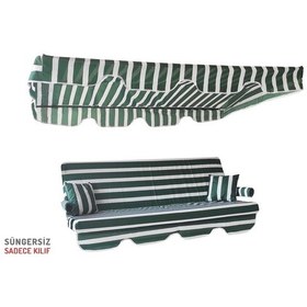 Resim 3 Kişilik Salıncak Minderi Süngersiz Kılıfı Yeşil Beyaz Minderi (526957475) 