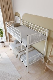 Resim FANO Mix Premium Metal Ranza 90x200 Yatak Uyumlu Beyaz Ayrılabilir Ranza Karyola 