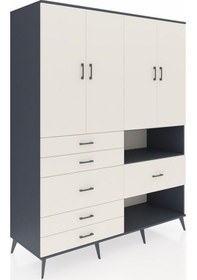 Resim Kronos Gardrop 7 Raflı 6 Çekmeceli 4 Kapaklı 176x59x221 Antrasit-aytaşı Aytaşı 