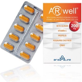 Resim ARwell Beta Glukan - Propolis - Vitamin C - Çinko İçeren Takviye Edici Gıda 200 mg 