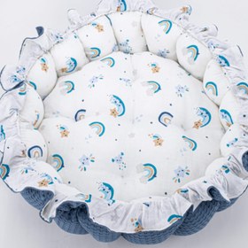 Resim Yuvarlak Babynest - Çift Taraflı - İndigo Havuz - Mavi Gökkuşağı 