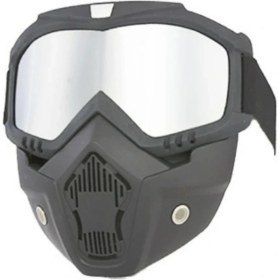Resim Motoanl Cross Uyumlu Motosiklet Bisiklet Açık Kask Maskesi Süngerli Bant Lastikli Jet Maske Ayna Camlı 