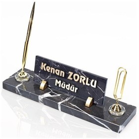 Resim Ataçlı Mermer Masa İsimliği Kabartma Yazılı Ofis İsimlik 