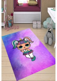 Resim Dijital Baskılı Mor Lol Bebek Desen Dekoratif Yıkanabilir Kaymaz Taban Çocuk Halısı Çok Renkli 