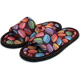 Resim Chochili Unisex Kahverengi Macaron Desenli Önü Açık Yumuşak Tabanlı Ev Terlik 