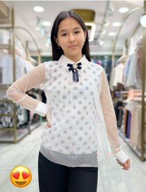 Resim Minimoda Kids Tüllü Gömlek Yakalı Kız Bluz 