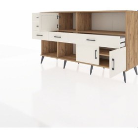 Resim Kronos Konsol 2 Raflı 5 Çekmeceli 3 Kapaklı 176x59x99 Çam-aytaşı Çam-aytaşı 