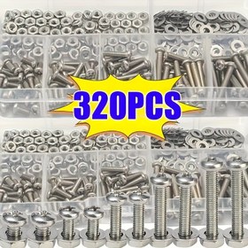 Resim 320 adet AYQW Paslanmaz Çelik Vida ve Somunlar Kiti - Altıgen Hızlı Çıkarma Somunları, M2-M5 Boyutları, Koroziyona Dayanıklı Metal Bağlayıcılar DIY, Tamir, Endüstriyel Kullanım için 