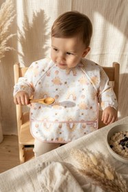 Resim DYZSTAR Bebek Uzun Kollu Sıvı Geçirmez Mama Önlüğü - Leke Tutmaz BLW Önlüğü - Gökkuşağı ve Arı Desenli Fonks 