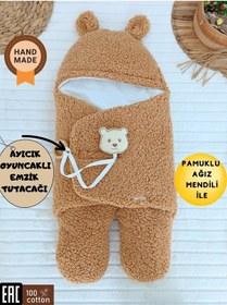 Resim Bebek Dış Kundak Battaniyesi Pelüş Ayaklı Welsoft Uyku Tulumu Kışlık Mont Yenidoğan 0-12 Ay Sütlü Kahve 