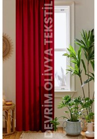 Resim Devrim Olivya Tekstil Lüks 1. Sınıf Özel Dikim Kirmizi Blackout Işık Geçirmez Fon Perde Ekstraforlu Karartma Blackout Kırmızı 