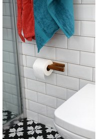 Resim Tuvalet Kağıtlık Yapışkanlı Yedekli Ahşap WC Kağıtlık 