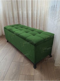 Resim Çizgi Kapitoneli Sandıklı Puf 100 Cm Siyah Ayak Yeşil 