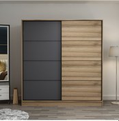 Resim Minarmobilya Minar Kale 2 Kapaklı Sürgülü Dolap 180 Cm - Dore/Antrasit (541417069) 