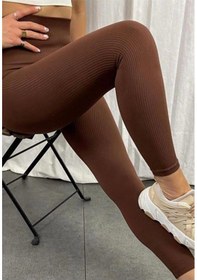 Resim Azra Boutique Azraboutique Kadın Tayt Kahverengi Yüksek Bel Dikişsiz Fitillikahverengixl Kahverengi 