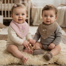 Resim Olivo Mini Yenidoğan Bebek Nakışlı Fular/Önlük 4 kat müslin 