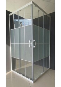 Resim Durul Duşakabin Kare Beyaz Çizgi Ortası Buzlu 5mm H:190 Beyaz 