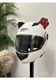 Resim Motor & Motosiklet Kırmızı Fiyonklu Siyah Kedi Kulak Kask Dış Aksesuarı Diğer 