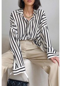 Resim Madmext Mad Girls Beyaz Çizgili Gömlek Mg1383-beyaz Beyaz 