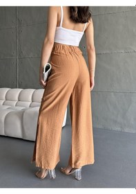 Resim Eke Tekstil Kadın Camel Keten Paçaları Yırtmaçlı Pantolon-camel Camel 