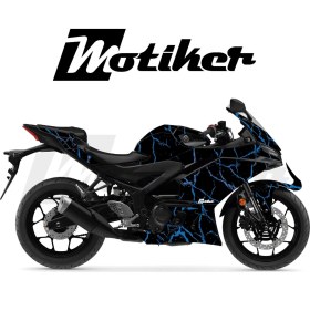 Resim Yamaha Yzf-r25 2025 Model Motosiklet Kaplama Sticker Etiket Parçalı Model Mavi Şimşek 