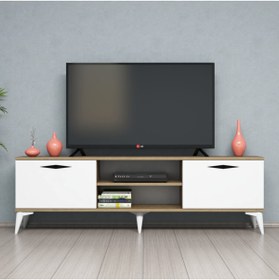 Resim FERNISO Beyaz Tv Sehpası 160 cm Modern Kulplu Hud 