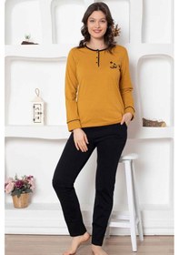 Resim Alimer Kadın Hardal Bisiklet Yaka Uzun Kol Pijama Takım Edy2775h Hardal 