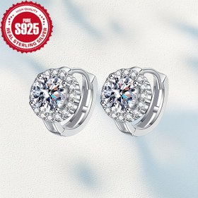 Resim Şık 2'li Set 925 Gümüş 1ct Moissanit Halo Küpeler - Parıldayan, Lüks Kadın Takısı, İdeal Paskalya Hediyesi, Günlük Kıyafet ve Partiler İçin Uygun, Gümüşi, Rahat 